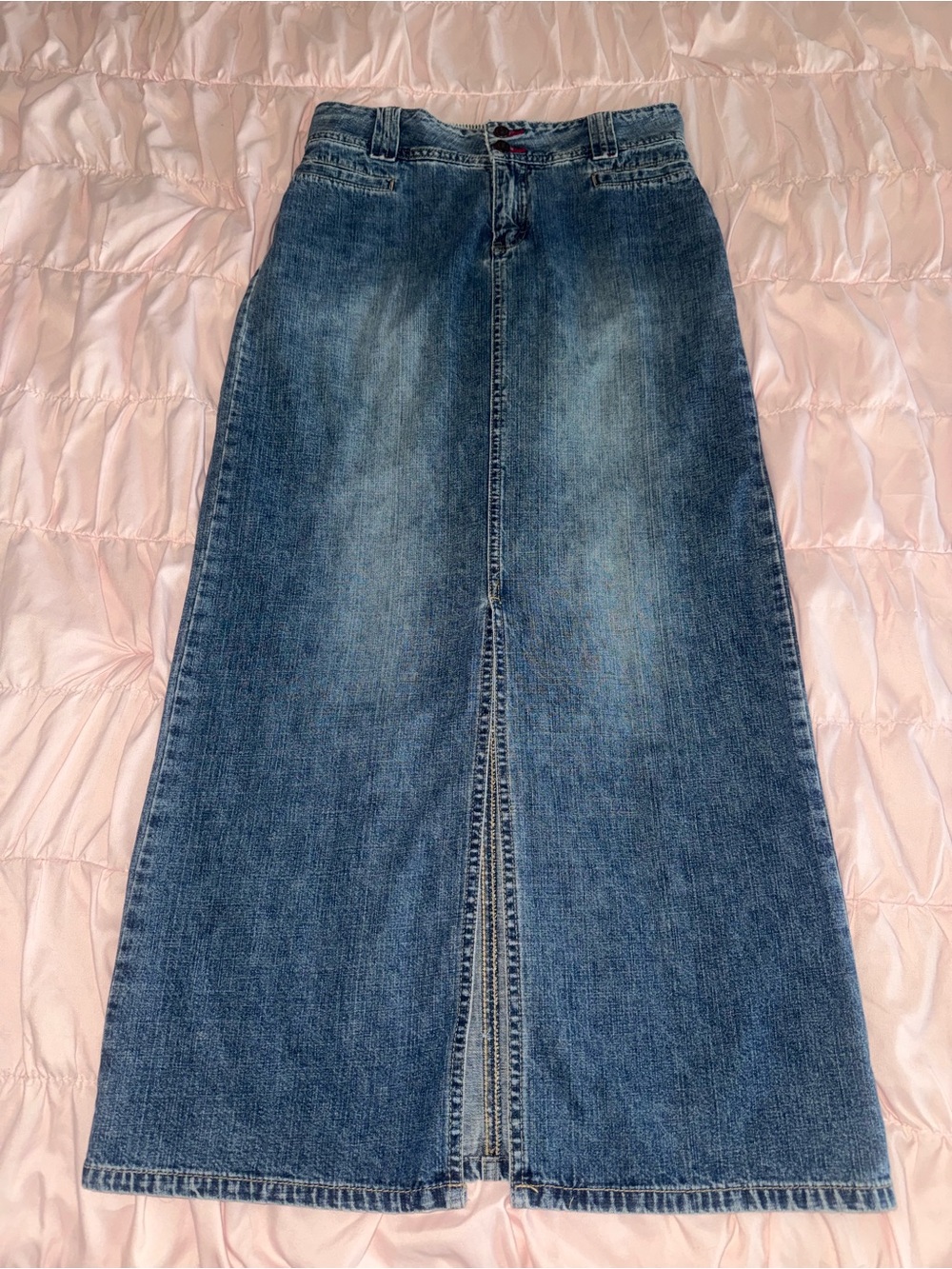 Vintage UNIONBAY Blue Denim Maxi Skirt with Front Slit